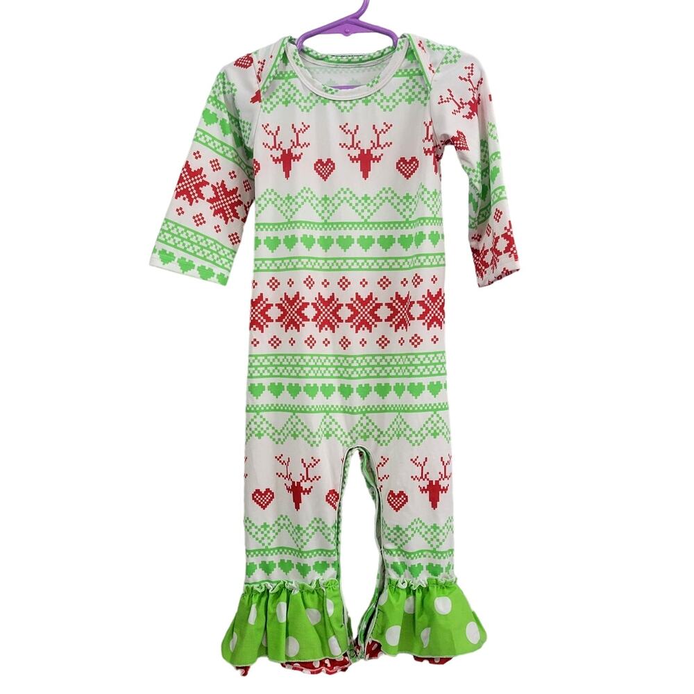 Boutique Ruffled Red &‎ Green Christmas Romper